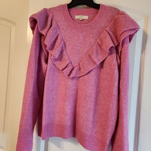 Pink Ruffle Yoke Neck Loft Sweater
